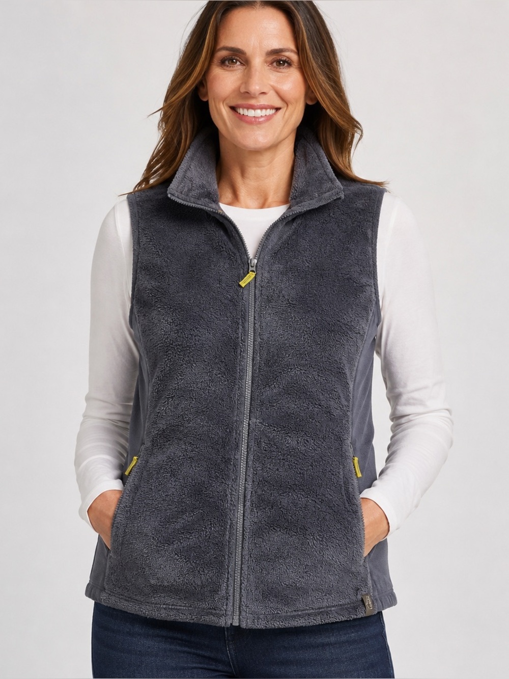 L.L.Bean Women’s Plush Fleece Full-Zip Vest – XL Regular – Charcoal Gray EUC